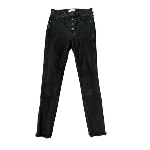 Madewell 10” High Rise Skinny Jeans Button Fly Black Raw Hem Size 25 - Picture 1 of 6
